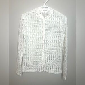 Jones New York Ivory crochet button up top S Dainty Coquette Easter Spring